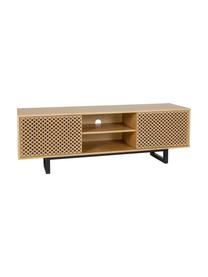 Tv-meubel Camden met deuren en eikenhoutfineer, Poten: berkenhout, gelakt, Eikenhout, zwart, B 150 x H 50 cm