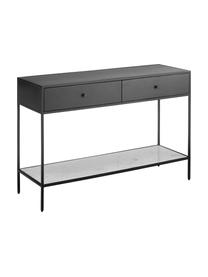 Consola Lenny, con estante de mármol, Cuerpo: tablero de fibras de dens, Estante: mármol, Estructura: metal, con pintura en pol, Negro, mármol blanco grisaceo, An 120 x Al 80 cm