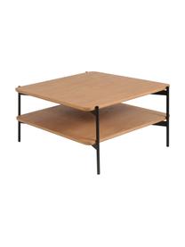 Salontafel Easy van hout en metaal, Tafelblad: MDF met eikenhoutfineer, Poten: gecoat metaal, Zwart, bruin, 74 x 37 cm