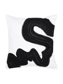 Housse de coussin à imprimé abstrait Brush, Noir/blanc