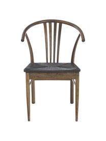 Silla con reposabrazos York, Estructura: madera de roble curtida, Asiento: cuerda trenzada, Negro, marrón oscuro, An 54 x F 54 cm