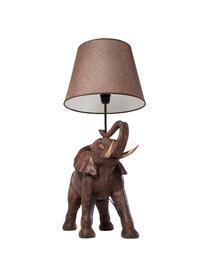 Große Boho-Tischlampe Elephant, Lampenschirm: Leinen, Lampenfuß: Polyresin, Stange: Stahl, pulverbeschichtet, Taupe, Braun, 52 x 74 cm