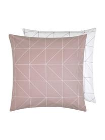 Taie d'oreiller 65x65 réversible en coton renforcé Marla, 2 pièces, Mauve, blanc, 65 x 65 cm