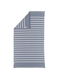 Fouta pur coton 100x180 à franges Filena, 100 % coton, Bleu, blanc, 100 x 180 cm