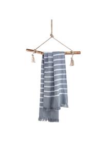 Gestreepte hamamdoek Filena met franjes, 100% katoen, Blauw, wit, B 100 x L 180 cm