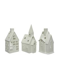 Lichthuisjes City, 3 stuks, Porselein, Wit, B 7 x H 16 cm