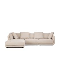 Modulaire zitbank Jasmin (3-zits) met kruk in beige, Bekleding: 85% polyester, 15% nylon , Frame: massief sparrenhout FSC-g, Poten: kunststof, Stof beige, B 300 x H 84 cm