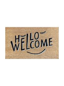 Deurmat Hello Welcome, Bovenzijde: kokosvezels, Onderzijde: vinyl, Beige, zwart, B 45 x L 75 cm