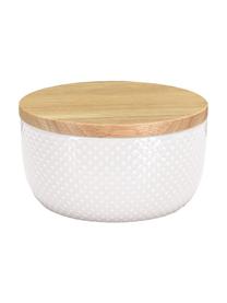 Bote para el baño de gres y bambú Dotty, Blanco, Ø 11 x Al 7 cm