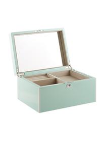 Sieradendoos Juliana met spiegel, Doos: gecoat MDF, Onderzijde: fluweel om het meubilair , Turquoise met witte rand, 31 x 23 cm