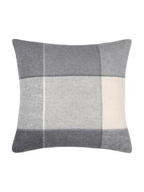 Karierte Kissenhülle Courchevel, 95% Polyester, 5% Wolle, Grau, Creme, 40 x 40 cm