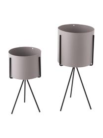 Set de maceteros pequeños de metal Pedestal, 2 pzas., Metal recubierto, Gris, negro, Set de diferentes tamaños