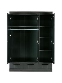 Kledingkast Connect in zwart, 3 deuren, Frame: massief grenenhout, gelak, Handvatten: gelakt metaal, Zwart, B 140 cm x H 195 cm