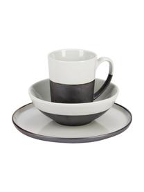 Set colazione opaco/lucido fatto a mano per 4 persone Esrum 12 pz, Sotto: gres naturale, Color avorio, nero, Set in varie misure