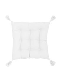 Coussin de chaise 40x40 blanc à houppes Ava, Blanc, larg. 40 x long. 40 cm