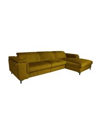 Sofa narożna z aksamitu z funkcją relaks Brito, Tapicerka: 100% aksamit poliestrowy,, Nogi: metal lakierowany, Musztardowy, S 300 x G 170 cm