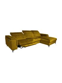 Divano angolare in velluto giallo senape con funzione relax Brito, Rivestimento: 100% velluto di poliester, Sottostruttura: compensato, legno di fagg, Giallo senape, Larg. 300 x Prof. 170 cm