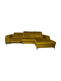 Sofa narożna z aksamitu z funkcją relaks Brito, Tapicerka: 100% aksamit poliestrowy,, Nogi: metal lakierowany, Musztardowy, S 300 x G 170 cm