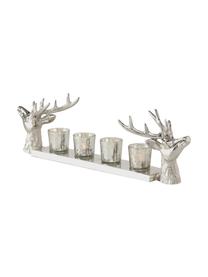 Windlichter-Set Hirsch, 5-tlg., Tablett: Aluminium, Windlicht: Glas, Silberfarben, 56 x 16 cm