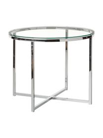 Tavolino rotondo con piano in vetro Matheo, Struttura: metallo cromato, Piano d'appoggio: vetro temperato, Argento, Ø 55 x Alt. 45 cm