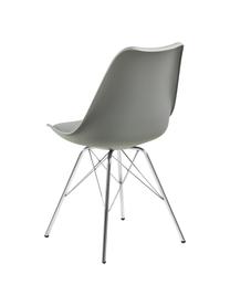Kunststoffen stoelen Eris, 2 stuks, Zitvlak: kunststof, Zitvlak: kunstleer, Poten: verchroomd metaal, Grijs, poten chroomkleurig, B 49 x D 54 cm