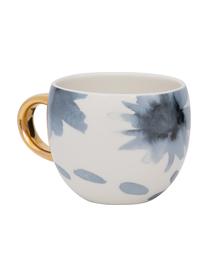 Bemalte Tasse Good Evening mit goldenem Griff, Steingut, Weiß, Blau, Goldfarben, Ø 11 x H 9 cm, 500 ml