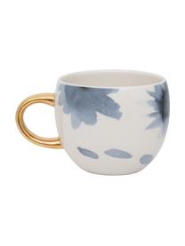 Bemalte Tasse Good Evening mit goldenem Griff, Steingut, Weiss, Blau, Goldfarben, Ø 11 x H 9 cm, 500 ml