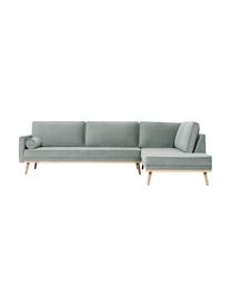 Samt-Ecksofa Saint (4-Sitzer) in Salbeifarben mit Eichenholz-Füssen, Bezug: Samt (Polyester) Der hoch, Gestell: Massives Eichenholz, Span, Webstoff Salbeifarben, B 294 x T 220 cm