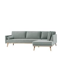 Samt-Ecksofa Saint (4-Sitzer) in Salbeifarben mit Eichenholz-Füßen, Bezug: Samt (Polyester) Der hoch, Gestell: Massives Eichenholz, Span, Webstoff Salbeifarben, B 294 x T 220 cm