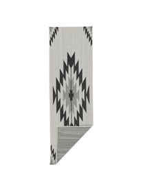 In- & outdoor loper Ikat met ethno patroon, 86% polypropyleen, 14% polyester, Crèmewit, zwart, grijs, B 80 x L 250 cm