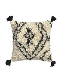 Federa arredo boho con nappe Safro, 100% cotone, Nero, color crema, Larg. 45 x Lung. 45 cm