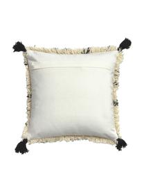 Federa arredo boho con nappe Safro, 100% cotone, Nero, color crema, Larg. 45 x Lung. 45 cm