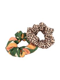 Scrunchie-Set Pink Savanna & Peach, 2-tlg., Webart: Satin, Mehrfarbig, Ø 8 cm