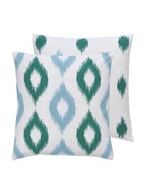 Housse de coussin 45x45 réversible bohème Fajar, 100 % coton, certifié GOTS, Vert, bleu, 45 x 45 cm