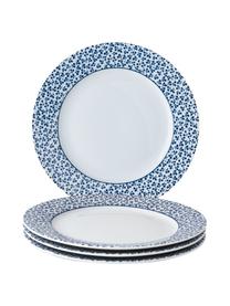 Piattino da dessert con motivo blu Candy Rose 4 pz, Porcellana Fine Bone China, Bianco, blu, Ø 23 cm