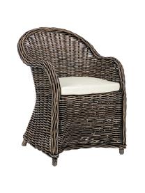 Poltroncina in rattan con cuscino Martin, Rivestimento: cotone, Rattan, nero, bianco, Larg. 60 x Prof. 67 cm