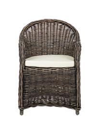 Poltroncina in rattan con cuscino Martin, Rivestimento: cotone, Rattan, nero, bianco, Larg. 60 x Prof. 67 cm