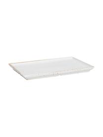 Assiette grès blanche rectangulaire Eli, 4 pièces, Beige, gris clair