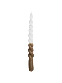 Velas cónicas Twister, 2 uds., Parafina, Blanco, marrón, Ø 2 x Al 25 cm