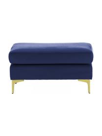 Tabouret en velours Haga, Revêtement : bleu nuit Pieds : laiton