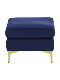 Tabouret en velours Haga, Revêtement : bleu nuit Pieds : laiton