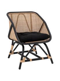 Rotan loungefauteuil Loue in beige/zwart met stoelkussen, Zitvlak: rotan, Frame: rotan, Bekleding: stof, Beige, zwart, 71 x 65 cm