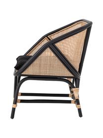 Rotan loungefauteuil Loue in beige/zwart met stoelkussen, Zitvlak: rotan, Frame: rotan, Bekleding: stof, Beige, zwart, 71 x 65 cm