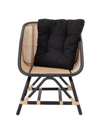 Rotan loungefauteuil Loue in beige/zwart met stoelkussen, Zitvlak: rotan, Frame: rotan, Bekleding: stof, Beige, zwart, 71 x 65 cm