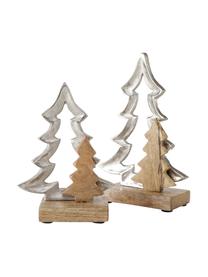 Décoration de Noël bois Lollja, 2 élém., Bois de manguier, métal, enduit, Bois clair, couleur argentée, Lot de différentes tailles