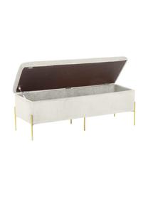 Zamatová čalúnená lavica s úložným priestorom Harper, Zamatová svetlosivá, odtiene zlatej, Š 140 x V 45 cm