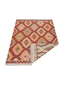 Dun kelim vloerkleed Tawi in etnische stijl gemaakt van katoen, 100% katoen, Rood, oranje, blauw, beige, roze, B 160 x L 220 cm (maat M)
