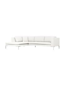 Ecksofa Emma, Bezug: Polyester 100.000 Scheuer, Gestell: Massives Kiefernholz, Füße: Metall, galvanisiert, Webstoff Cremeweiß, Füße Silber, B 302 x T 220 cm