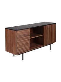 Sideboard Nuance mit Türen und Rillen-Dekor, Korpus: Mitteldichte Holzfaserpla, Beine: Metall, beschichtet, Braun, Schwarz, B 160 x H 81 cm