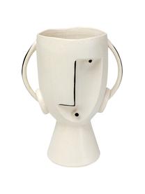 Grosse Design-Vase Face aus Steingut, Steingut, Weiss, Schwarz, B 23 x H 30 cm